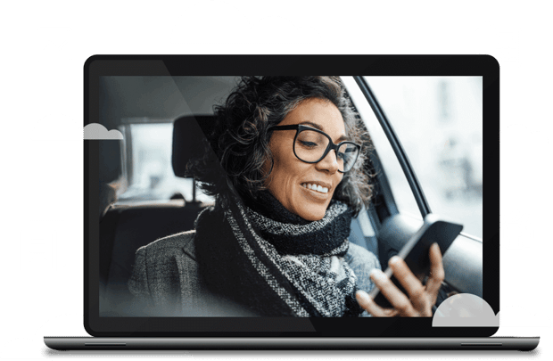 laptop photo mobile app Laptop image with a still frame of a woman using a mobile app