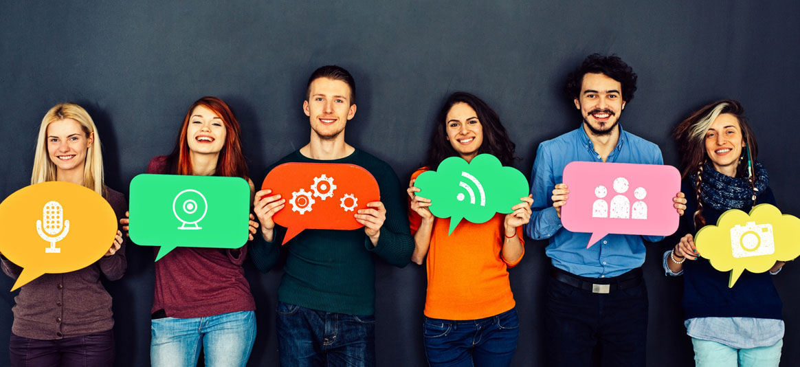 Unytalk page image Photo of people holding icon signs