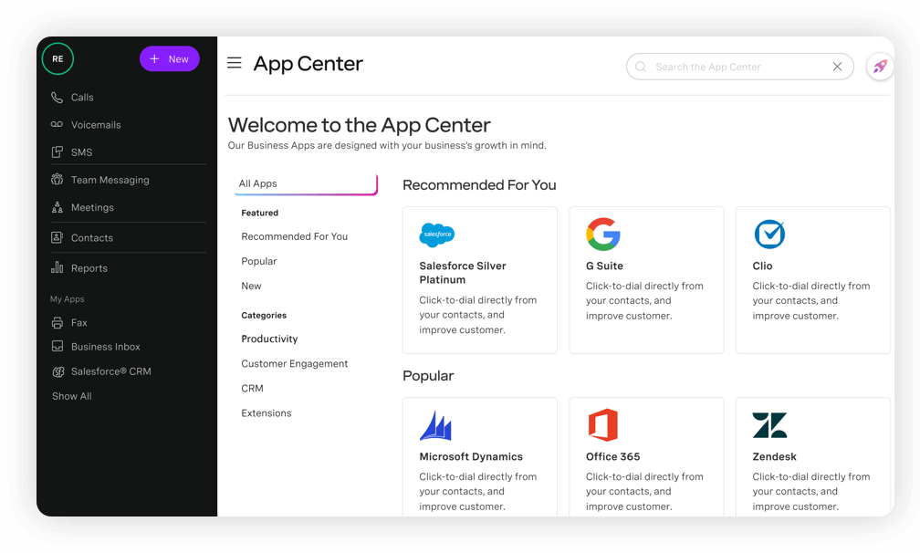 App Center Screen grab of the App Center interface